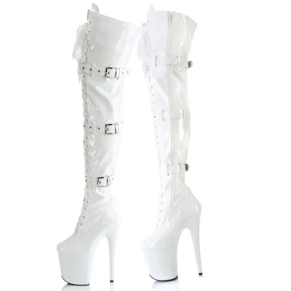 White Patent Stretch Thigh Boots 4